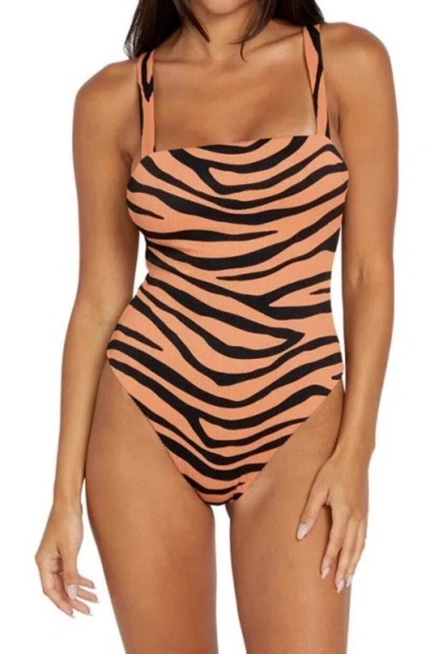 Volcom Swimsuit Size Extra Large Keep Up One Piece Black Zebra Ribbed Swim NWT